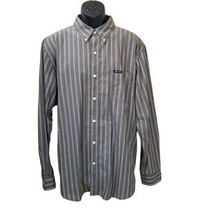 CHAPS Button Gray Blue & White Striped Down Shirt Size XL